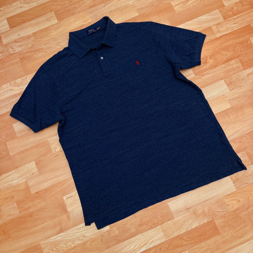 Polo Ralph Lauren Mens 2XLT Navy Blue Heather Short Sleeve Pony Logo Polo Shirt